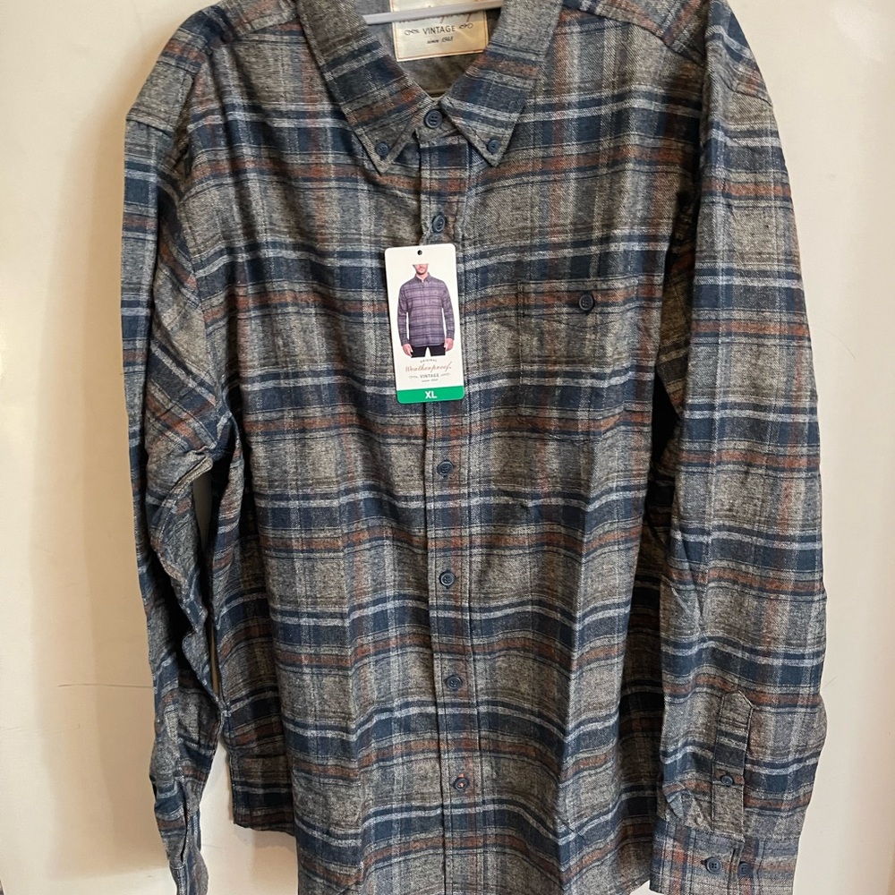 Weatherproof Men's Casual Plaid Shirt - Blue, Gray, and Brown